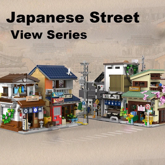 Japanese Street View Building Blocks Tea House Bun House Cafe Store Architecture Model Bricks Kids DIY Toys Holiday Gifts Beauty World Shop
