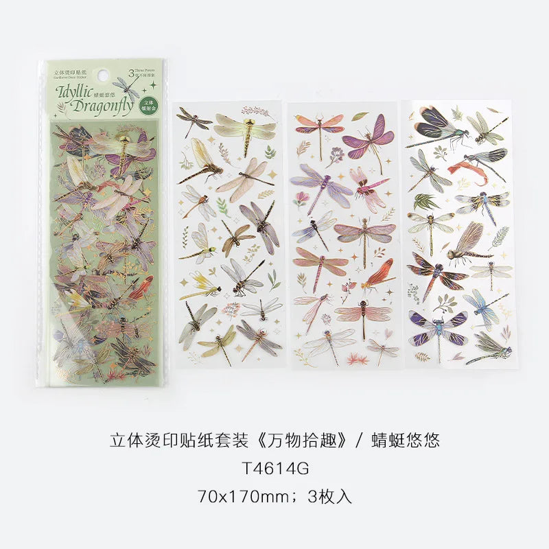 3pcs Kawaii Feather Dragonfly Bird Jellyfish Decorative Stickers Pack Scrapbooking Material Label Diary Phone Journal Planner Beauty World Shop