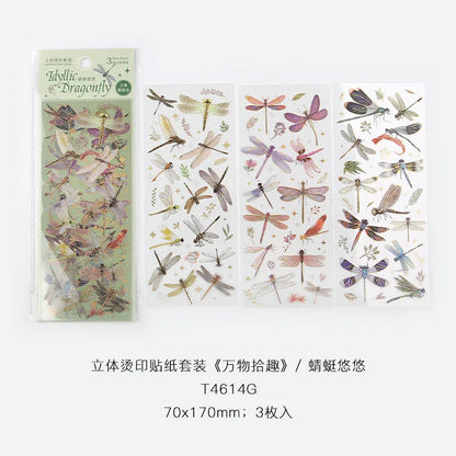 3pcs Kawaii Feather Dragonfly Bird Jellyfish Decorative Stickers Pack Scrapbooking Material Label Diary Phone Journal Planner Beauty World Shop