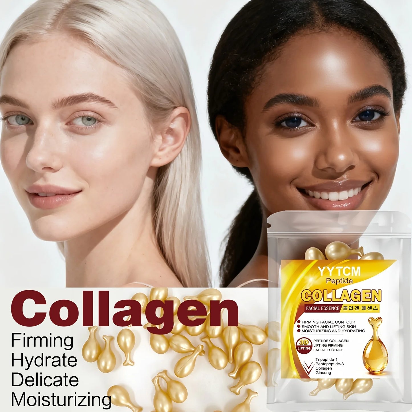 Polypeptide Collagen Essence Capsules, Moisturizing and Firming Essence, Smooths Skin, Contains Squalane, Fullerene, Ginseng Extract, Deep Hydration (0.34Gx30 Capsules)/Bag-1 Bag Beauty World Shop