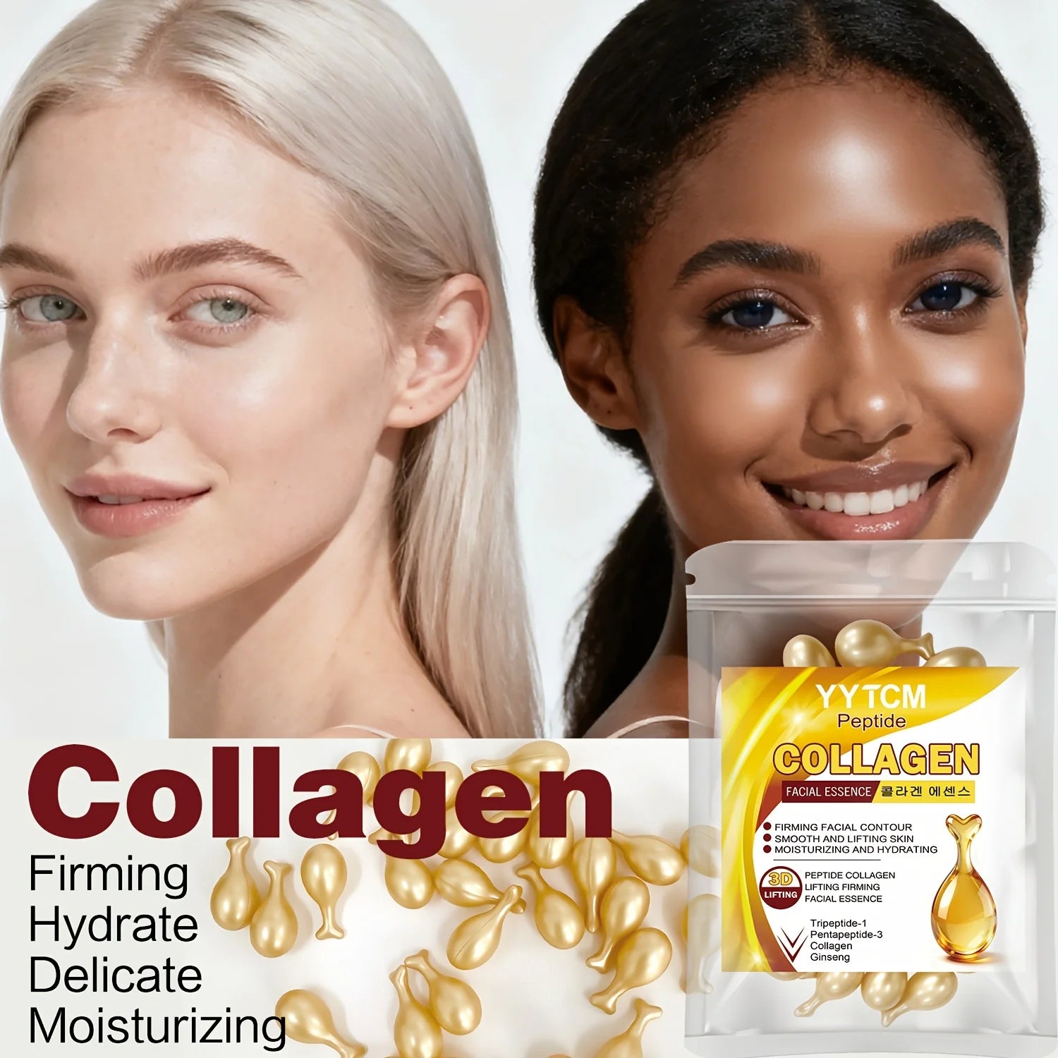 Polypeptide Collagen Essence Capsules, Moisturizing and Firming Essence, Smooths Skin, Contains Squalane, Fullerene, Ginseng Extract, Deep Hydration (0.34Gx30 Capsules)/Bag-1 Bag Beauty World Shop