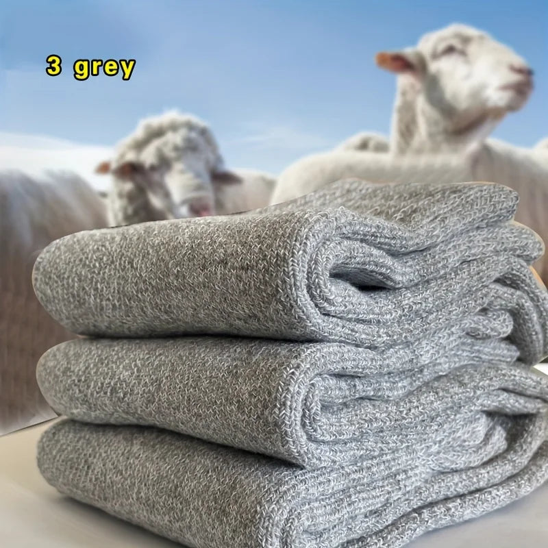 3/5 Pairs Men's Winter Warm Socks, Thick Towel Mid-Calf Socks, Anti-Cold Snow Boots Socks Elastic Solid Color Beauty World Shop