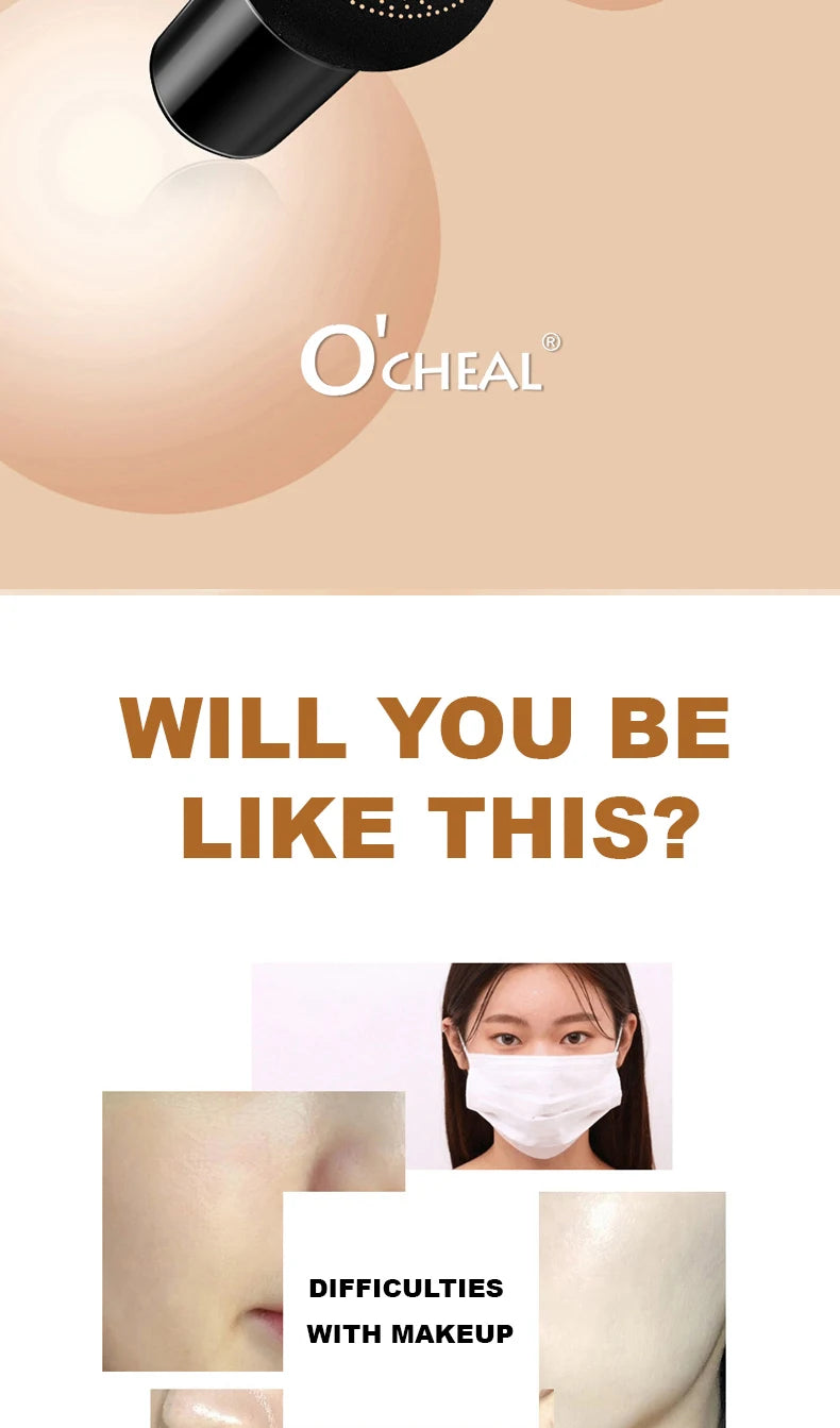 Ocheal BB Cream Air Cushion Compact Make Up Foundation Concealer Cream for Face Cosmetics Makeup Mushroom Head Puff Beauty World Shop