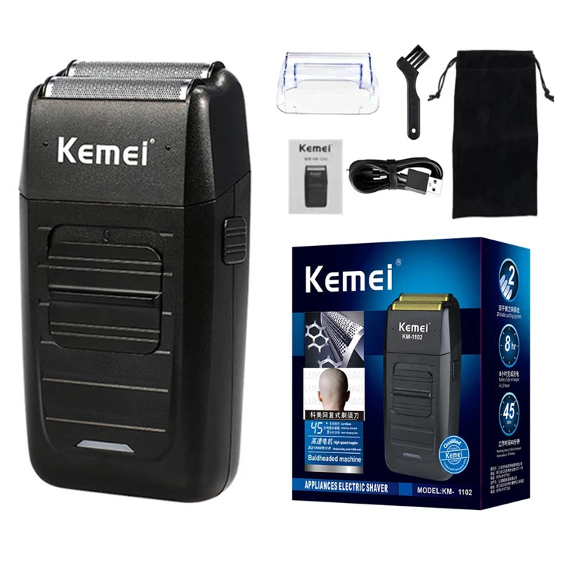 Kemei Rechargeable Cordless Shaver for Men Twin Blade Reciprocating Beard Razor Face Care Multifunction Strong Trimmer  KM-1102 Beauty World Shop