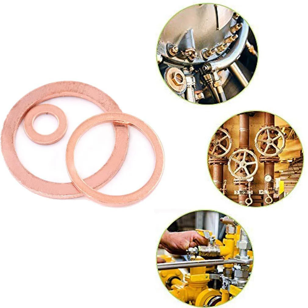 Copper Washer Gasket Nut And Bolt Set - Flat Ring Seal Assortment Kit with Box for Sump Plugs - M8/M10/M12/M14 Beauty World Shop