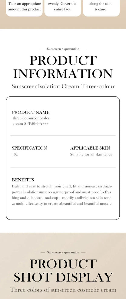 Face Makeup Primer Tri-color Cream Contour Color Isolation Waterproof Makeup Foundation Natural Makeup Base Cream 40g Beauty World Shop