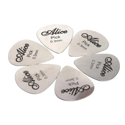 Alice 10Pcs Metal Guitar Pick 0.3mm Thin Durable Silver Color Professional Bass Ukelele Guitar Picks Guitar Amplifier Bass Guita Beauty World Shop