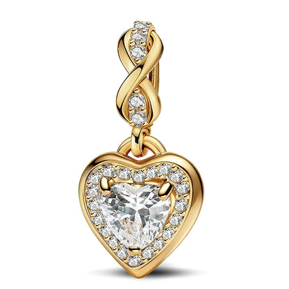 Shecharms 925 Sterling Silver Love Heart Firefly Golden Series Charms Fit DIY Making Bracelet Necklace High Quality Fine Jewelry Beauty World Shop