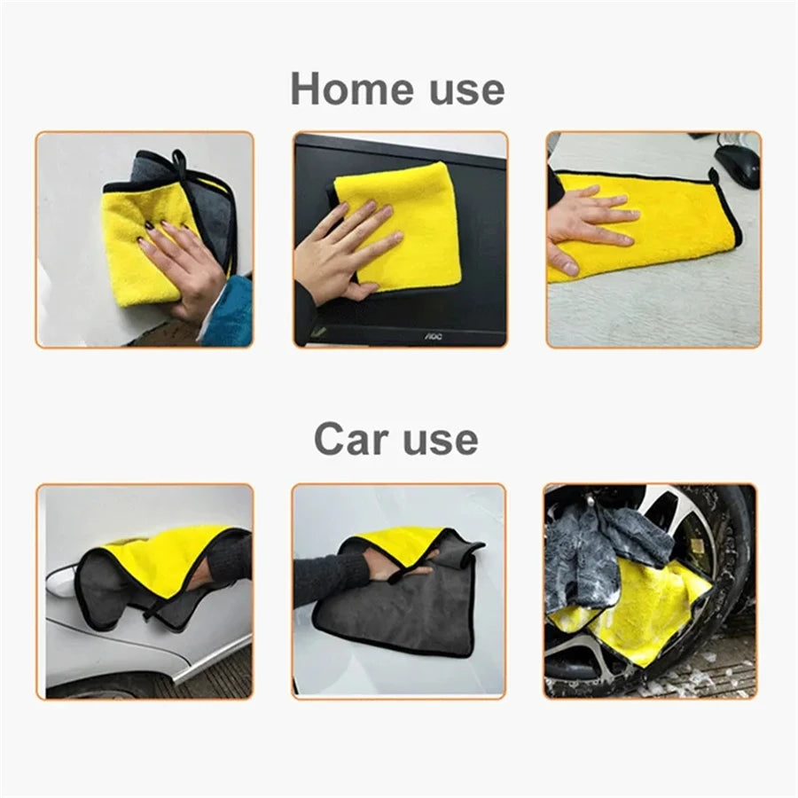 1/2/6pcs Microfiber Cleaning Towel Thicken Soft Drying Cloth Car Body Washing Towels Double Layer Clean Rags Car Accessories Beauty World Shop