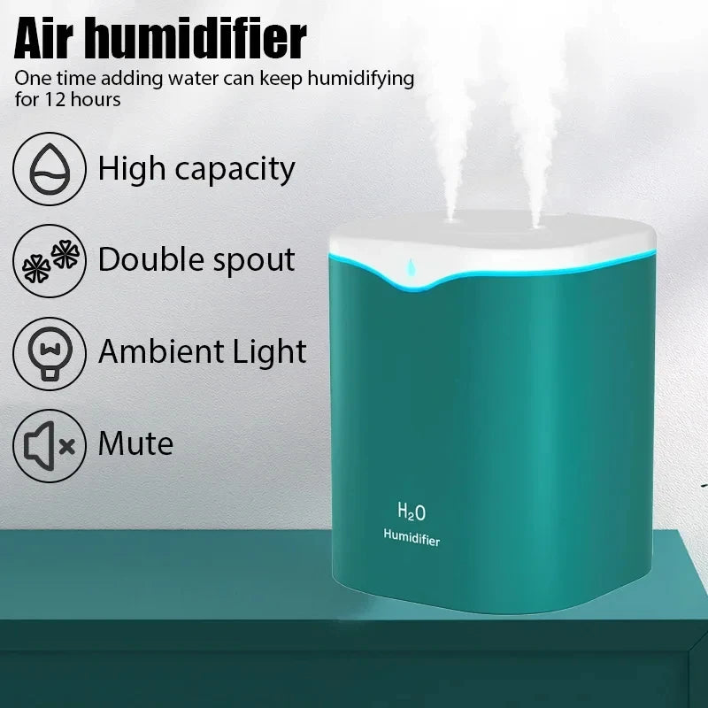 2000ML USB Air Humidifier Double Spray Port Essential Oil Aromatherapy Diffuser Cool Mist Maker Fogger for Home Office Beauty World Shop