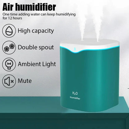 2000ML USB Air Humidifier Double Spray Port Essential Oil Aromatherapy Diffuser Cool Mist Maker Fogger for Home Office Beauty World Shop