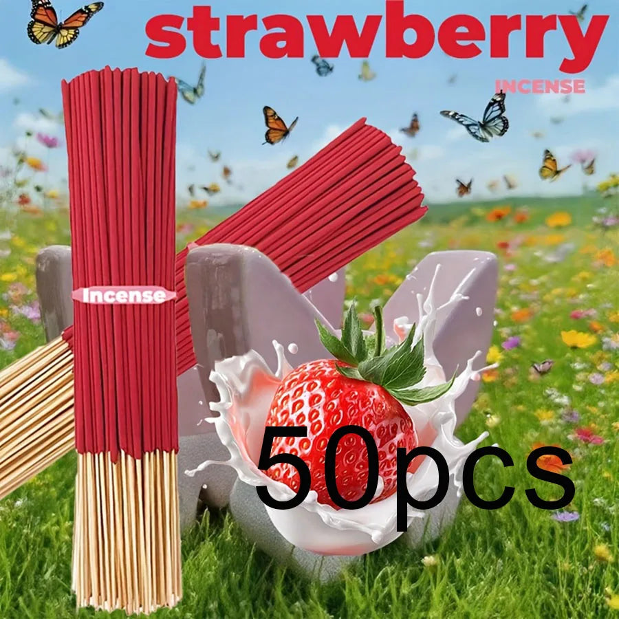 Red High-Quality Creamy Strawberry Incense Stick - Long-Lasting Strawberry Scent with Woody Notes, Fruit Meditation Yoga Home Office Party Holiday Gift, Eliminates Fatigue, Long-Lasting Fragrance (Doesn'T Scatter, Burns Evenl Beauty World Shop