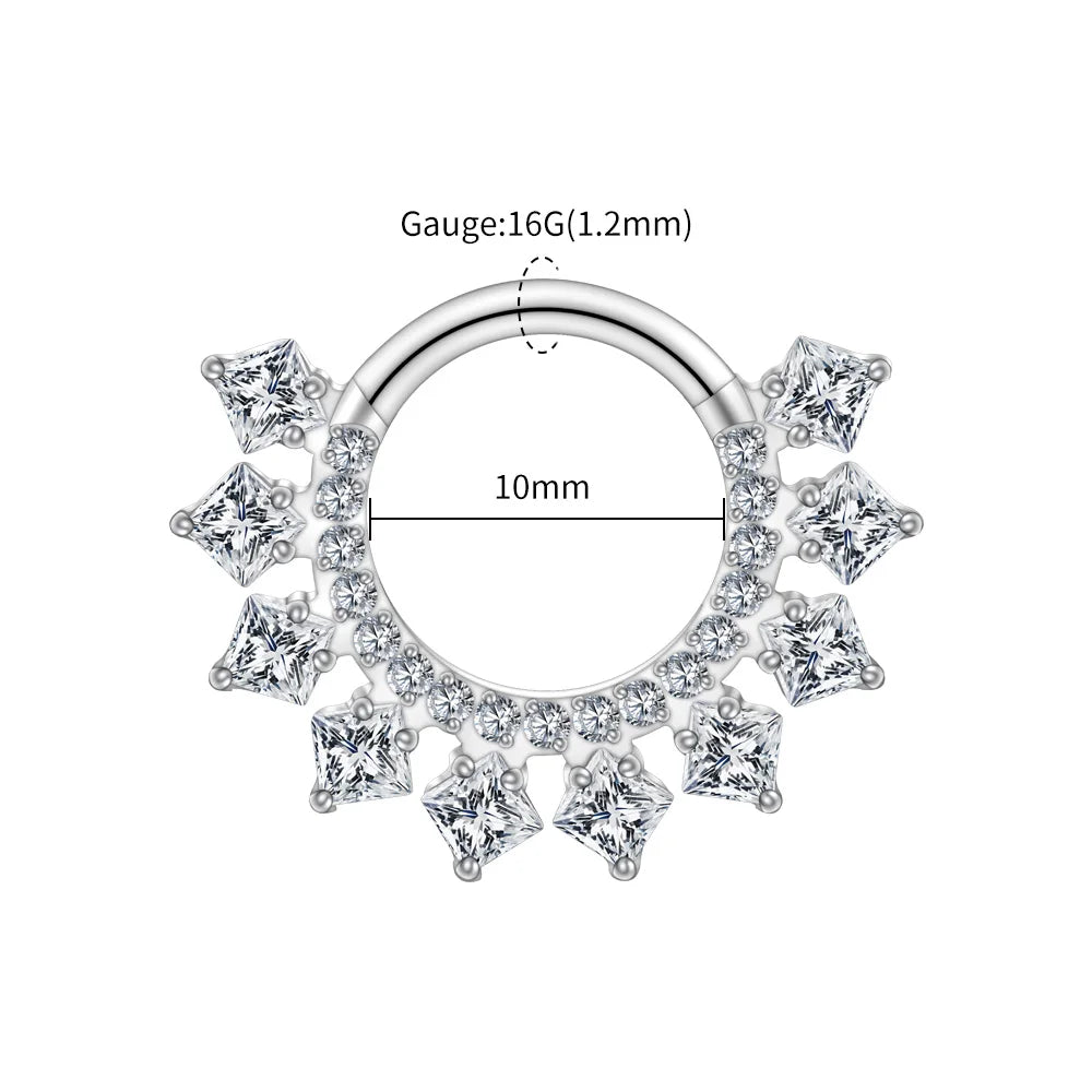 Right Grand ASTM F136 Titanium 16G CZ Hinged Clicker Segment Hoop Ring 8mm/10mm Daith Helix Earring Septum Nose Piercing Jewelry Beauty World Shop