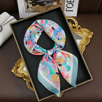 60Colors Luxury Scarf Women 70*70Cm Silk Feel Square Hair Wrapping Foulard Satin Shawl Big Size Head Bandana Hijab Handkerchief Beauty World Shop