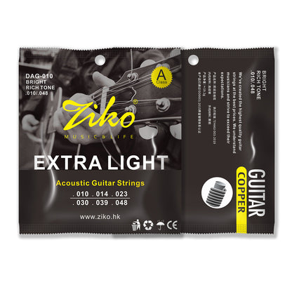 ZIKO DAG-010 6Pcs/Set Acoustic Guitar Strings Steel Core Copper Wound Guitarra Strings Acoustic Guitar Parts & Accessories Beauty World Shop