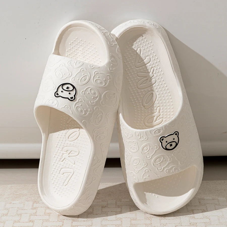 Printting Cute Bear Women Slippers Summer Indoor Soft Cartoon Sandals Bathroom Anti-slip Outdoor Comfy Men Leisure Shoes Couple Beauty Fashion