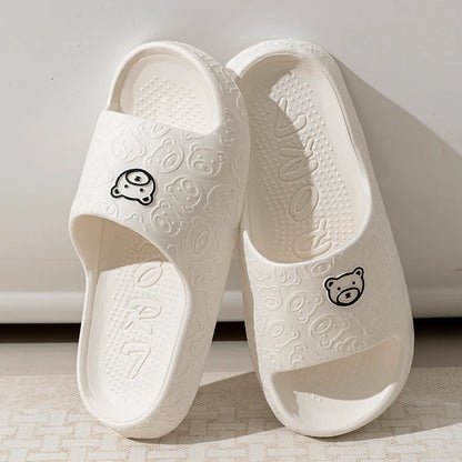 Printting Cute Bear Women Slippers Summer Indoor Soft Cartoon Sandals Bathroom Anti-slip Outdoor Comfy Men Leisure Shoes Couple Beauty Fashion
