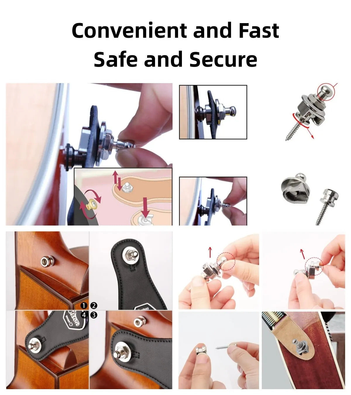 Guitar Strap Buttons Pins 1\2\4PCS 3 Color For Choose Premium Guitar Strap Locks Metal Security Strap Buttons Metal End Pins Beauty World Shop