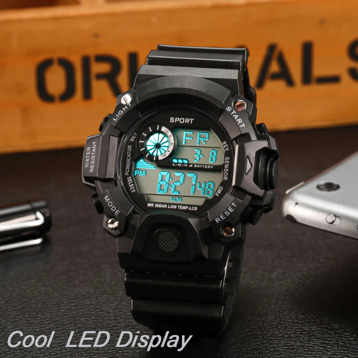 Fashion Men's Watch Sports Electronic Wristwatch Large dial Multifunctional Waterproof Luminous Alarm Kids Male's Military Watch Beauty World Shop