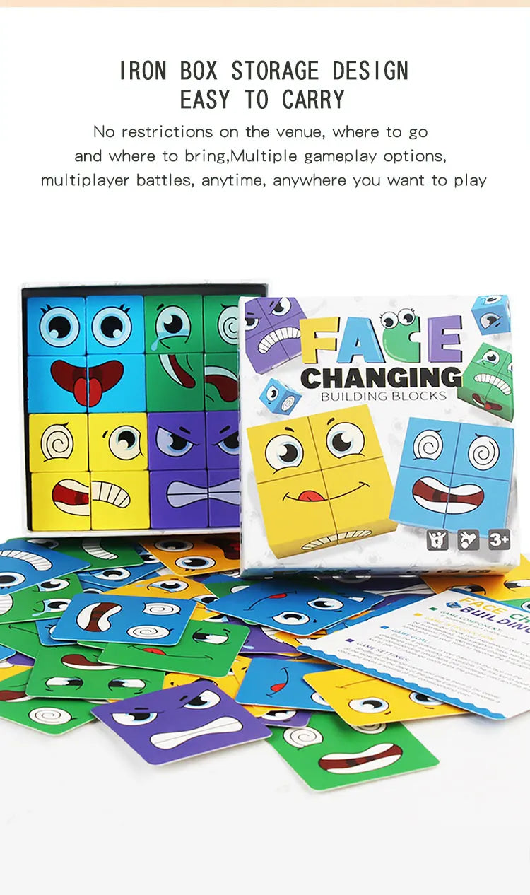 Kids Emotions Expression Game Wooden Cube Face Changing Board Cartoon Puzzle Toy Montessori Thinking Challenge Games Beauty Fashion