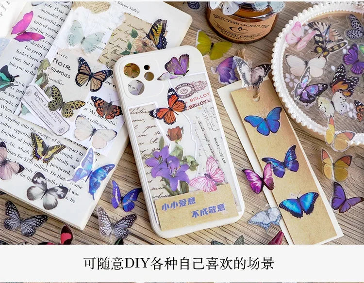 Journamm 40pcs/pack Butterfly Series Stickers Art Collage Junk Journal DIY Scrapbooking PET Waterproof Craft Aesthetics Stickers Beauty World Shop
