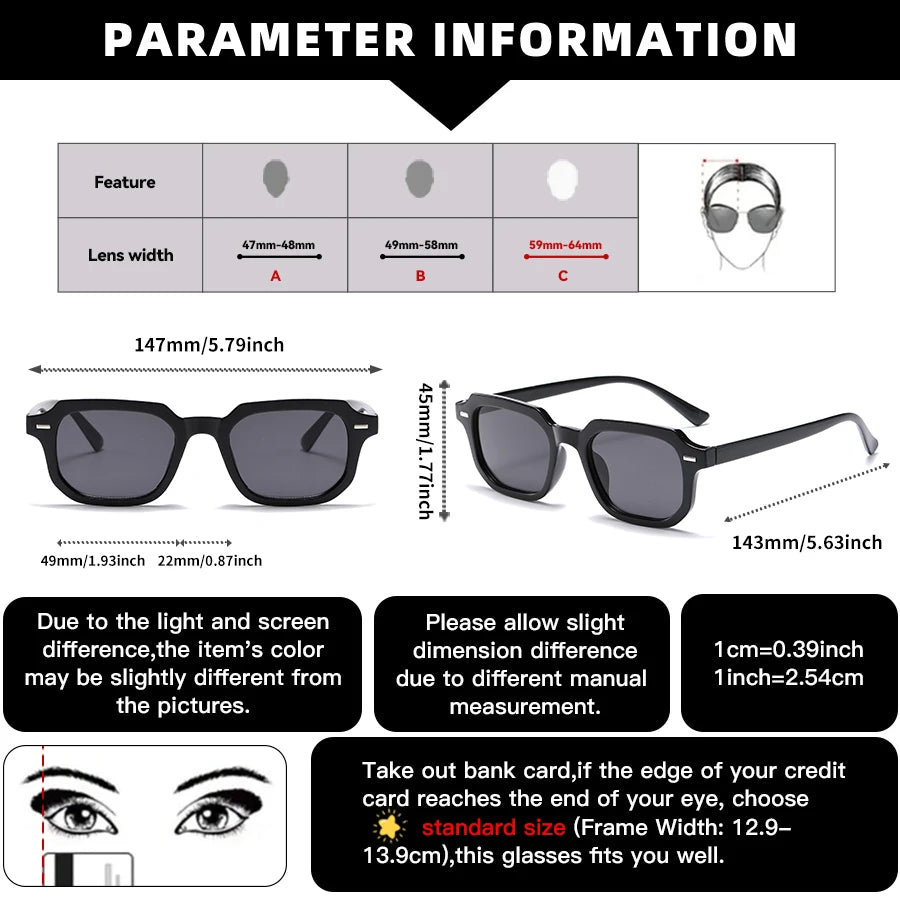 1Pc Men's Fashion Glasses New Trendy Square Frame Retro Rivet Y2K Music Festival Cool Street Style Decoration Suitable for Daily Beauty World Shop