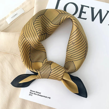 68cm Striped Geometric Pattern Silk Scarf for Women Imitation Silk Fresh and Versatile Headwear Clothing Square Scarf Beauty World Shop