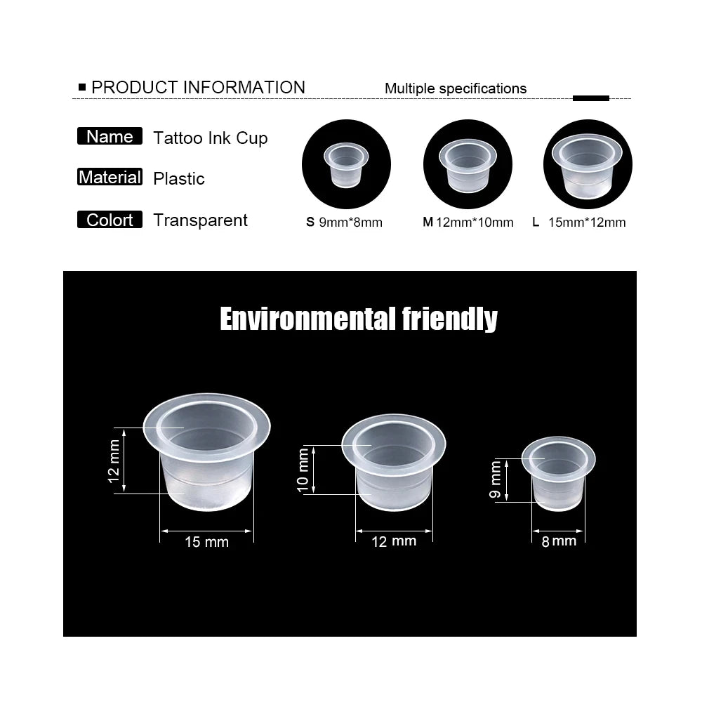 CJMIO 100/1000pcs Disposable Microblading Tattoo Ink Cups S M L Plastic Permanent Makeup Pigment Clear Holder Container Cap Beauty World Shop