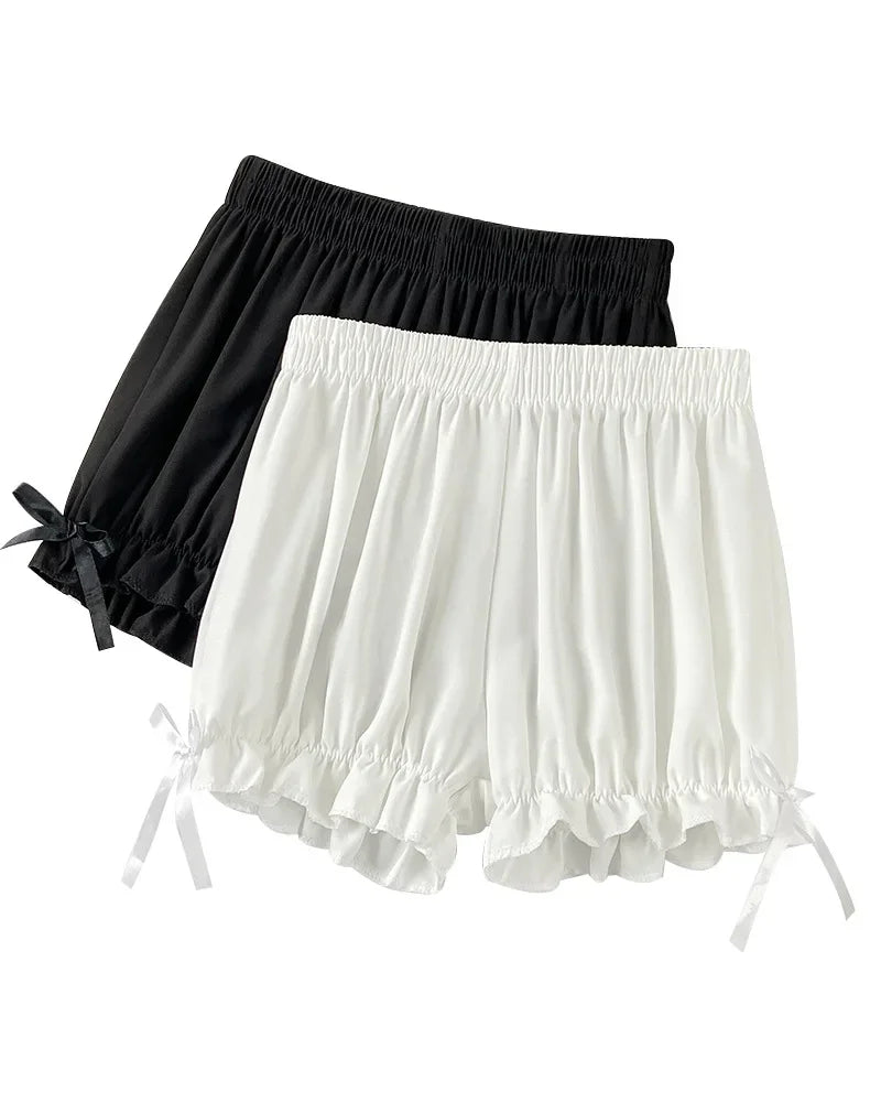 Women Lace Short Panties Imitation Silk Ruffle Bloomers Anti Exposure Safety Pants Lolita Satin Knickers Shorts Dress Pettipant Beauty World Shop
