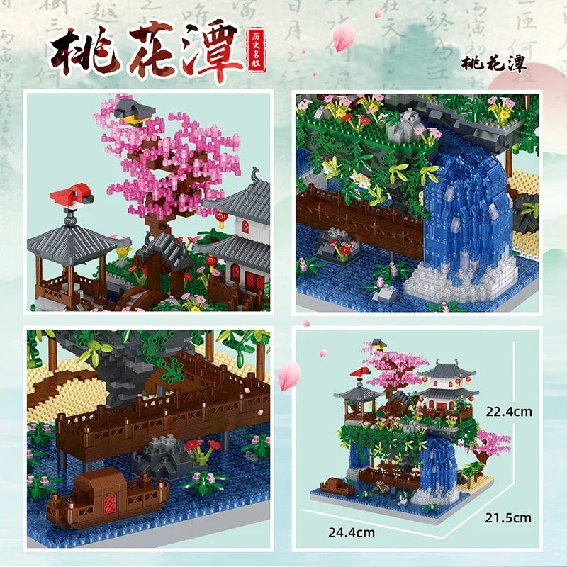 MOC Peach Blossom Pool Cherry Tree House Building Block Chinese Architecture DIY Bricks Cherry Blossom Toy for Kids Adult Gift Beauty World Shop