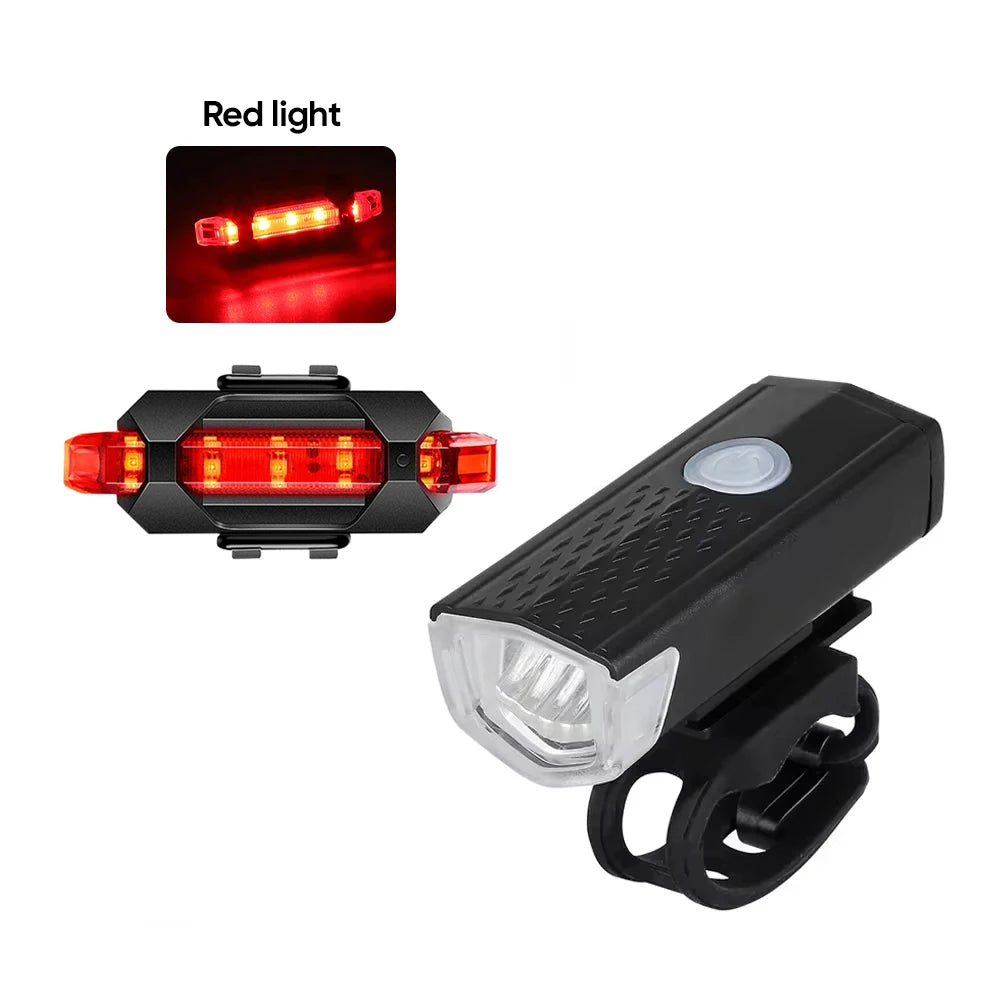 Bicycle Front Rear Light Set LED Rechargeable MTB Bike Head Light Cycling Red Warning Tail Light Accessories for Night Riding Beauty World Shop