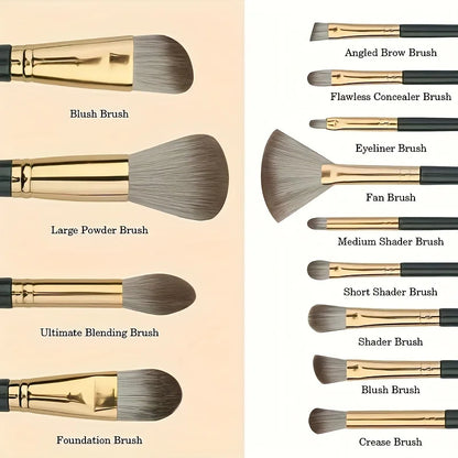 14-Piece Makeup Brush Set, Soft Nylon Bristles, Foundation Brush, Eyeshadow Brush Multi-Function Makeup Brush Travel Set Beauty World Shop