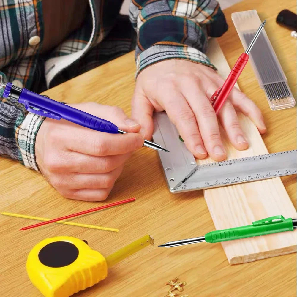 Solid Carpenter Pencil With Refill Lead And Built-in Sharpener For Deep Hole Mechanical Pencil Scribing Marking Woodworking Tool Beauty World Shop