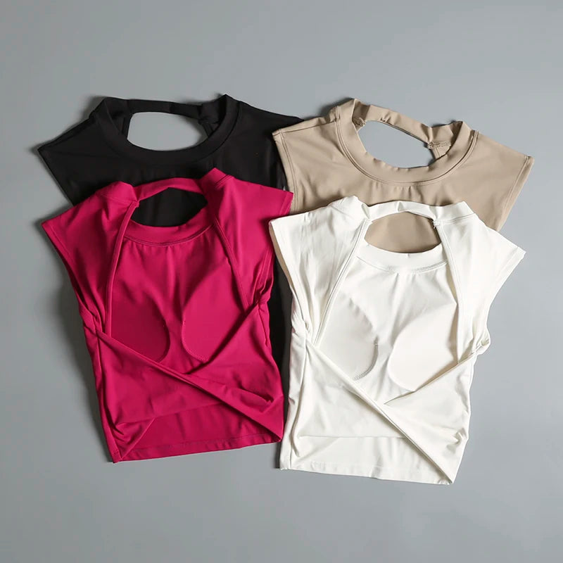 Sexy Short Backless Fixed Chest Pad Sports T-shirt Vest Women's Tight Fitting Quick Drying Slimming Yoga Suit Top Clothing Beauty World Shop