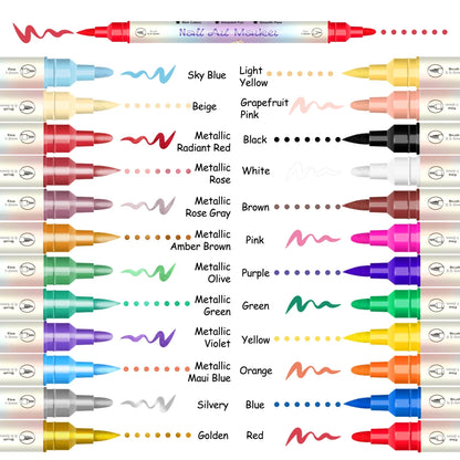 24 Color Double Headed Nail Art Graffiti Pen Acrylic Pen Set, Metallic Dopamine Color Nail Art Graffiti Pen, Pointillism Graffit Beauty World Shop