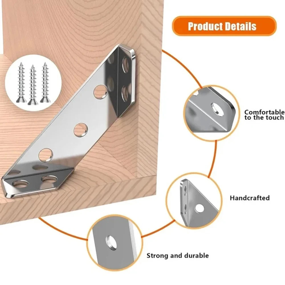 10/20/40/50pcs Thickened Stainless Steel Angle Code 90 Degrees Right Angle Fixed Bracket Furniture Connectors Beauty World Shop