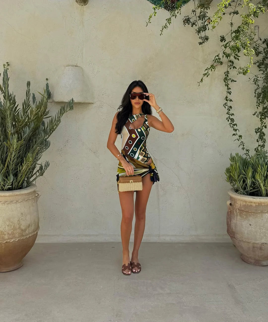 2026 New Luxury Design Women's Hollow Out One-piece Swimsuits And Skirt Geometry Print Sexy Bikini Fashion Beach Bathing Suit Beauty World Shop