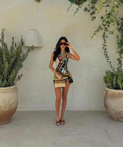 2026 New Luxury Design Women's Hollow Out One-piece Swimsuits And Skirt Geometry Print Sexy Bikini Fashion Beach Bathing Suit Beauty World Shop
