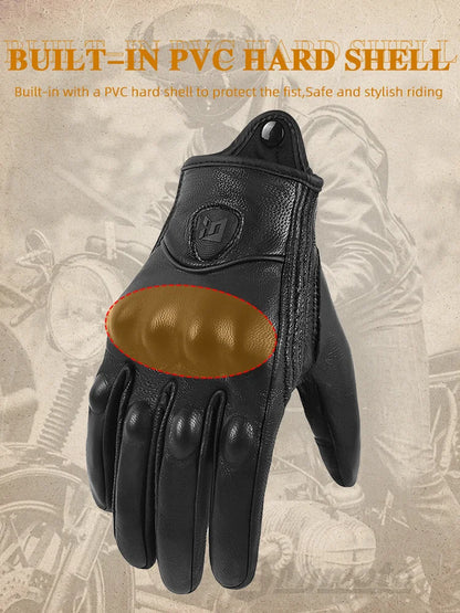 With CE Approved Summer Retro Perforated Leather Motorcycle Gloves Men Women Full Finger Motocross Dirt Biker Glove Guantes Moto Beauty World Shop