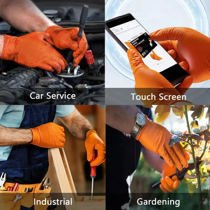 Heavy Duty Orange Nitrile Gloves 8Mil Industrial Disposable Gloves with Diamond Textured Grip for Mechanic Safety & Work Gloves Beauty World Shop