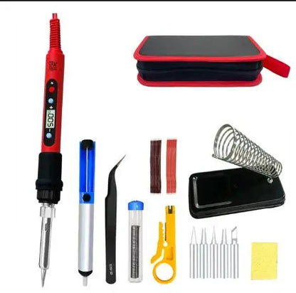 80W Soldering iron kit adjustable temperature LCD solder welding tools Ceramic heater soldering tips Tweezers soldering wire Beauty World Shop