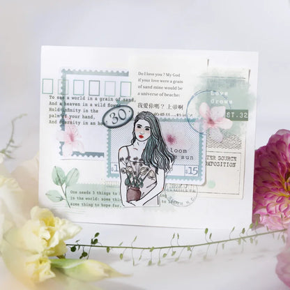 Yoofun 20pcs/lot PET + Washi Paper Aesthetic Flower Stickers Gift Card Journal Scrapbooking Diary Decoration Stationery Labels Beauty World Shop
