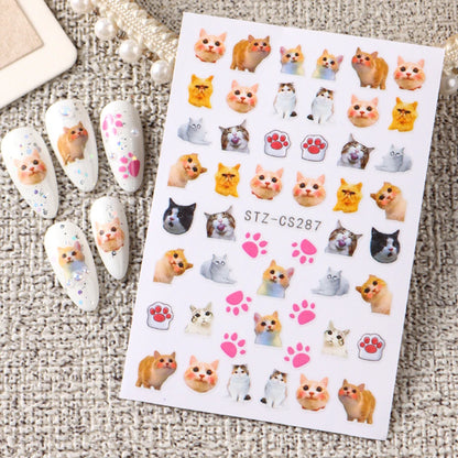 Lovely Dog Cat Animal Bunny 3D Korean Cartoon Scrawl Relief Self Adhesive Nail Art Stickers Cute Pretty Puppy Kitty Star Manicur Beauty World Shop