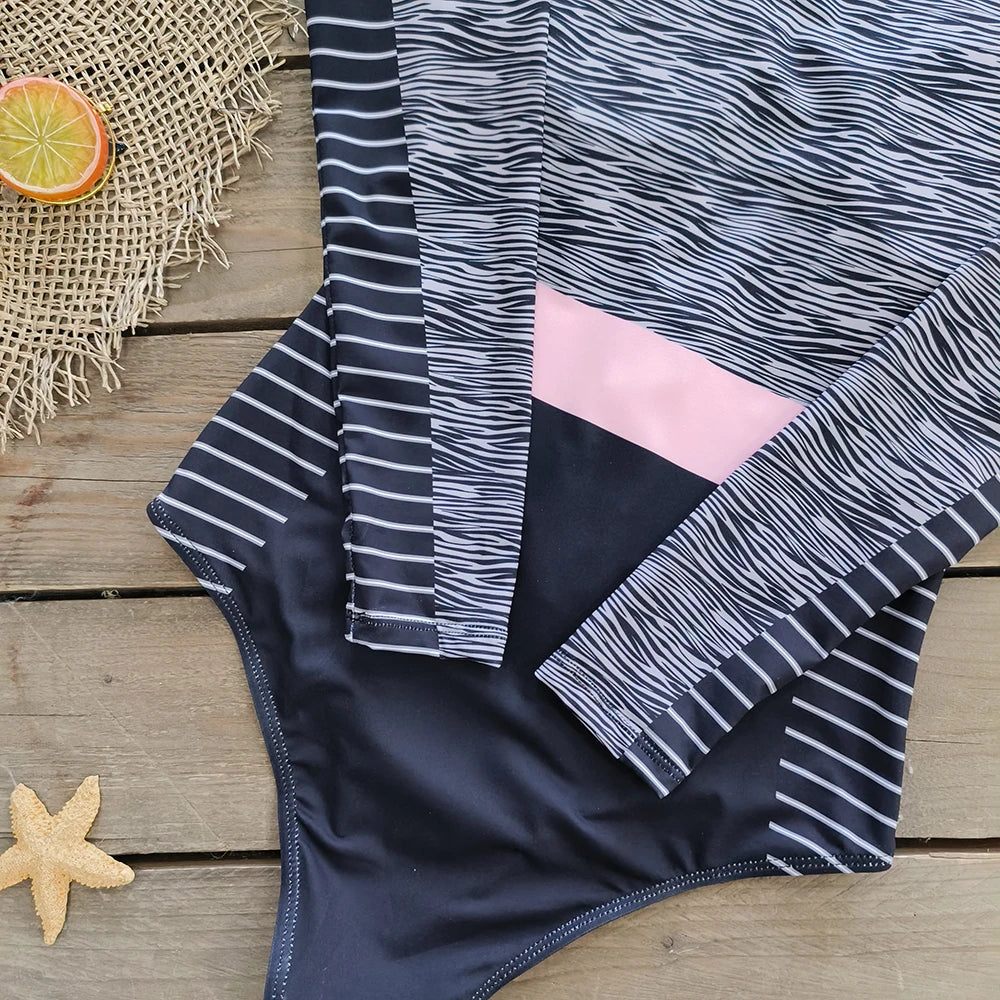 2026 Surfing Sport Swimsuit Long Sleeves Women One Piece Swimsuit  Swimwear Solid Monokini Bathing Suit Tropical Bodysuit Female Beauty World Shop