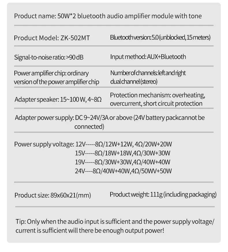 Bluetooth 5.0 Subwoofer Amplifier Board 2.0 Channel High Power Audio Digital HIFI Stereo Amplifier Board 2X50W Bass AMP ZK-502MT Beauty World Shop