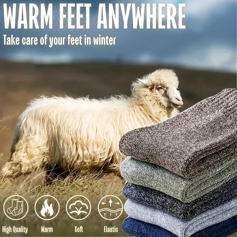 3/5 Pairs Men's Winter Warm Socks, Thick Towel Mid-Calf Socks, Anti-Cold Snow Boots Socks Elastic Solid Color Beauty World Shop