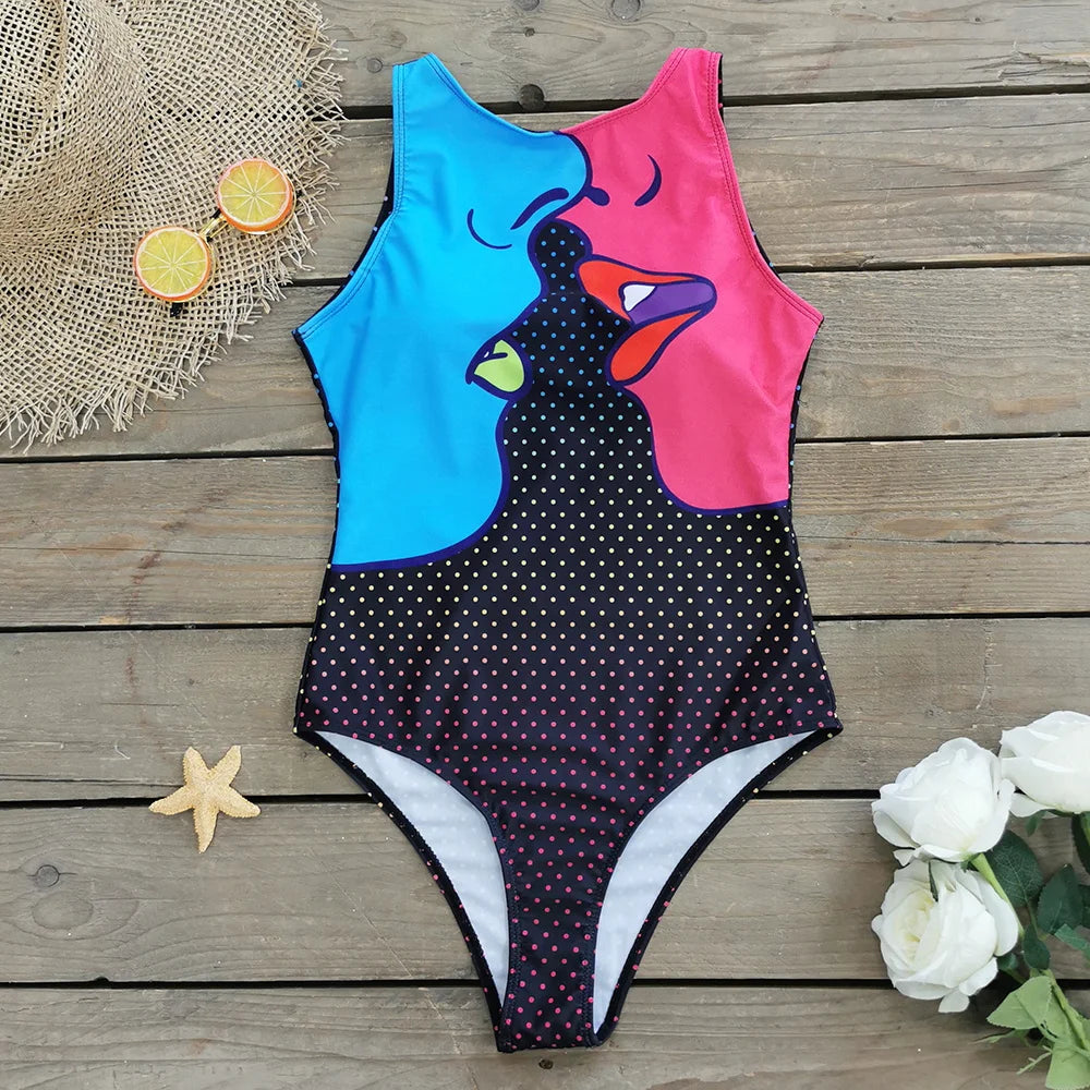 2026 New Printed One-piece Swimsuit Classic Printed Lace Up Swimsuit Women's Push Up Flower One-piece Suit Beach Wear For Female Beauty World Shop