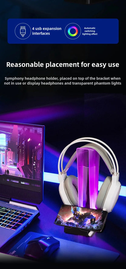 ITLY A12 RGB-Illuminated Transparent Gaming Headset Stand with LED Display, Phone Holder & Organizer Headphone Stand