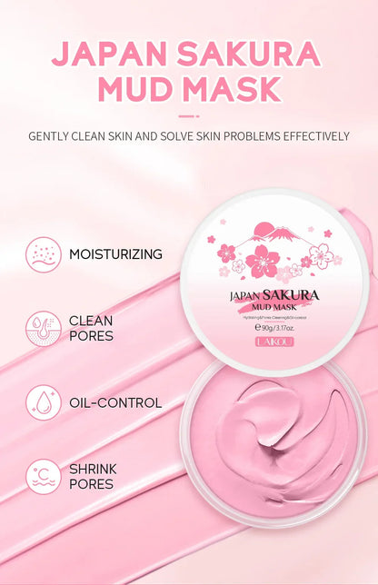 Laikou Sakura Mud Mask Deep Cleansing Oil Control Balance Antioxidan Shrink Pores Remove Blackheads Refreshing Facial Mask90/25g Beauty World Shop