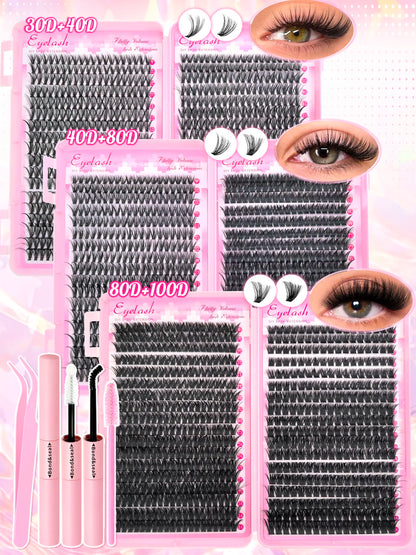 DIY Lash Extension Kit Clusters Individual Eyelashes Kit 9-16mm with Bond and Seal Wispy Natural Mange Lashes Beauty World Shop
